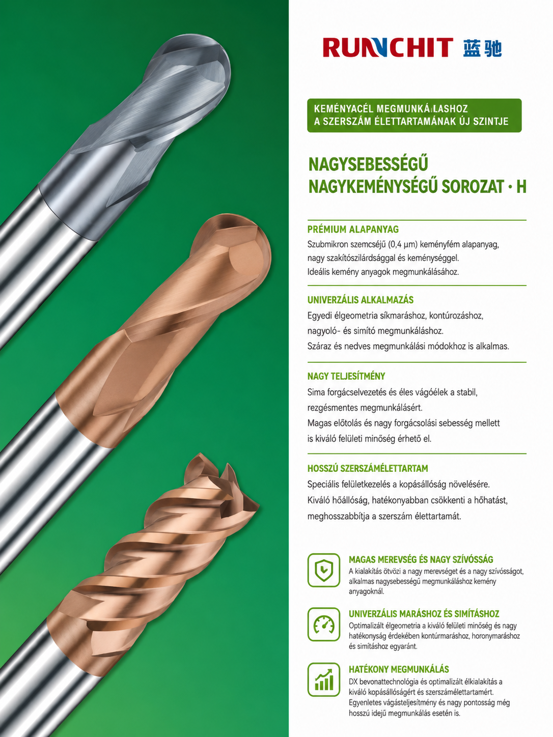 H - sorozat - nagy sebességű és nagy keménységű megmunkáláshoz (költséghatékony)